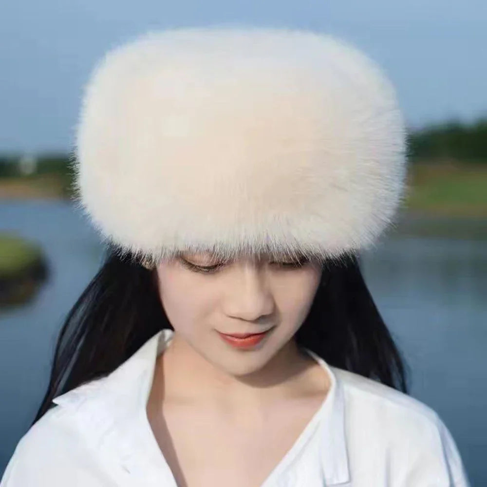 Women’s Winter Fluffy Fur Hat – Thick Warm Faux Fur Ski Cap, Russian Mink Fisherman Style, Windproof