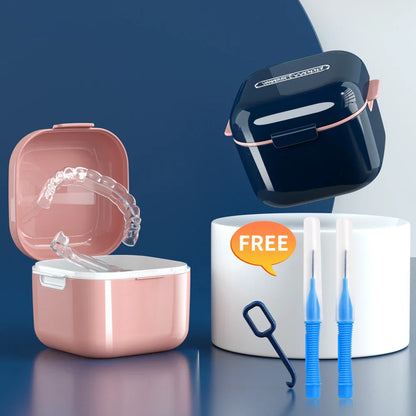 Orthodontic Retainer Storage Box – Portable Teeth Denture Cleaner & Soaking Case for Braces