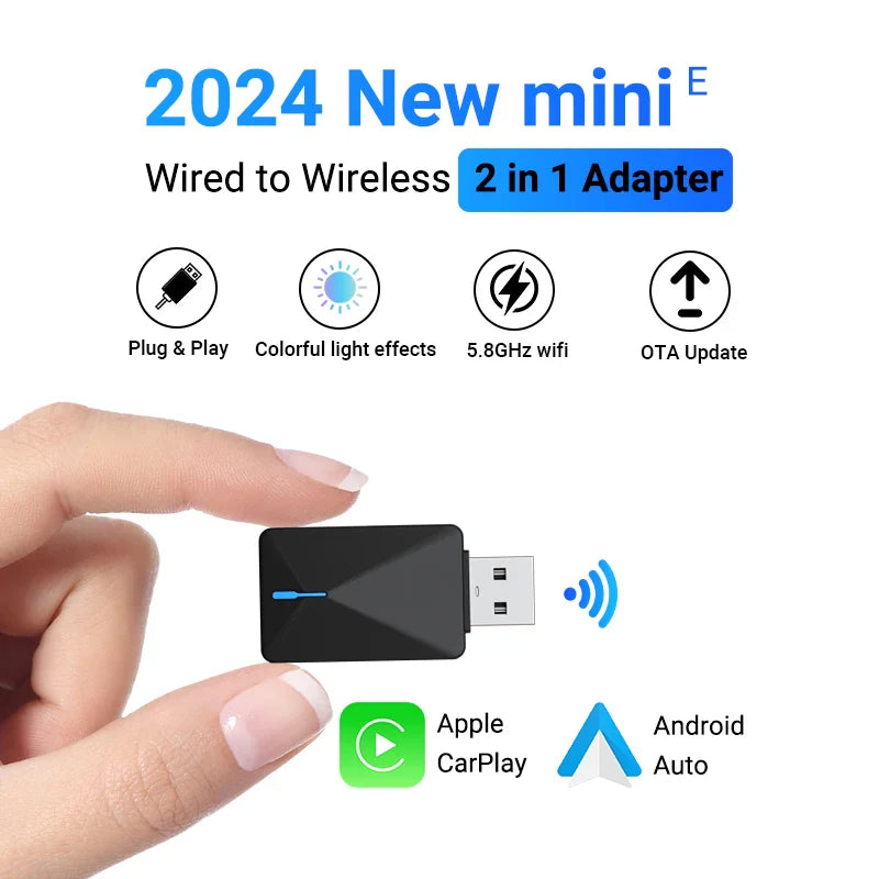 NEW Mini 2 in 1 Wireless CarPlay & Android Auto Adapter – Smart Bluetooth WiFi Dongle, Fast Connect, Plug & Play