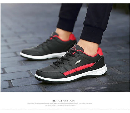 MAEDEF Men's Leather Sneakers – Waterproof Casual Lace-Up Footwear, Comfortable Vulcanized Shoes for Men