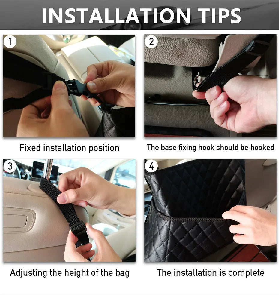 SEAMETAL PU Leather Car Handbag Holder - Seat Back Hanging Storage Organizer for Auto Interior
