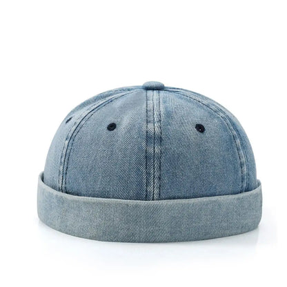 Fashion Denim Docker Cap - Adjustable Brimless Sailor Hat for Men & Women