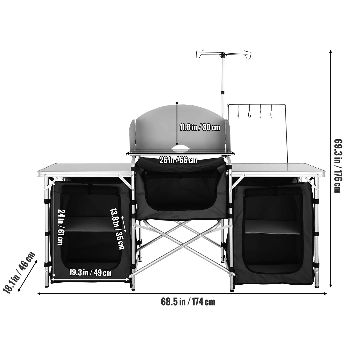 VEVOR Foldable Camping Kitchen Table – Outdoor Cooking Cabinet with Storage Rack & X-Shaped Aluminum Alloy Frame for BBQ & Picnic