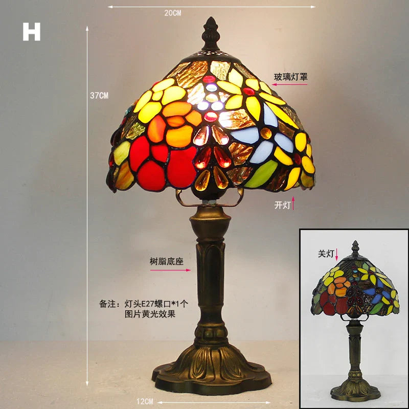 Retro Stained Glass Table Lamp – Colorful E27 Art Lampshade, Mediterranean Baroque Style Bedside Bedroom Décor Light