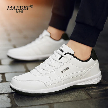 MAEDEF Men's Leather Sneakers – Waterproof, Comfortable Lace-Up Casual Footwear, Vulcanized Shoes