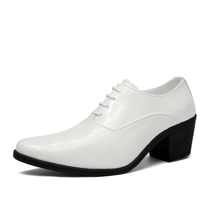 Luxury Red High Heel Men’s Dress Shoes - Pointed Toe Leather Moccasin Wedding Oxford Shoes