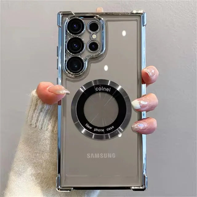 MagSafe Plating Phone Case – Shockproof Clear Magnetic Cover for Samsung Galaxy S25/S24/S23/S22 Ultra, S21 Plus, FE 5G, Note 20