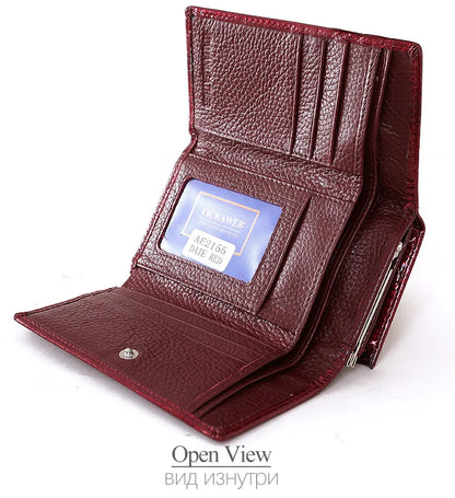 Women’s Genuine Leather Short Wallet – Fashion Alligator Hasp & Zipper Coin Purse AE2155