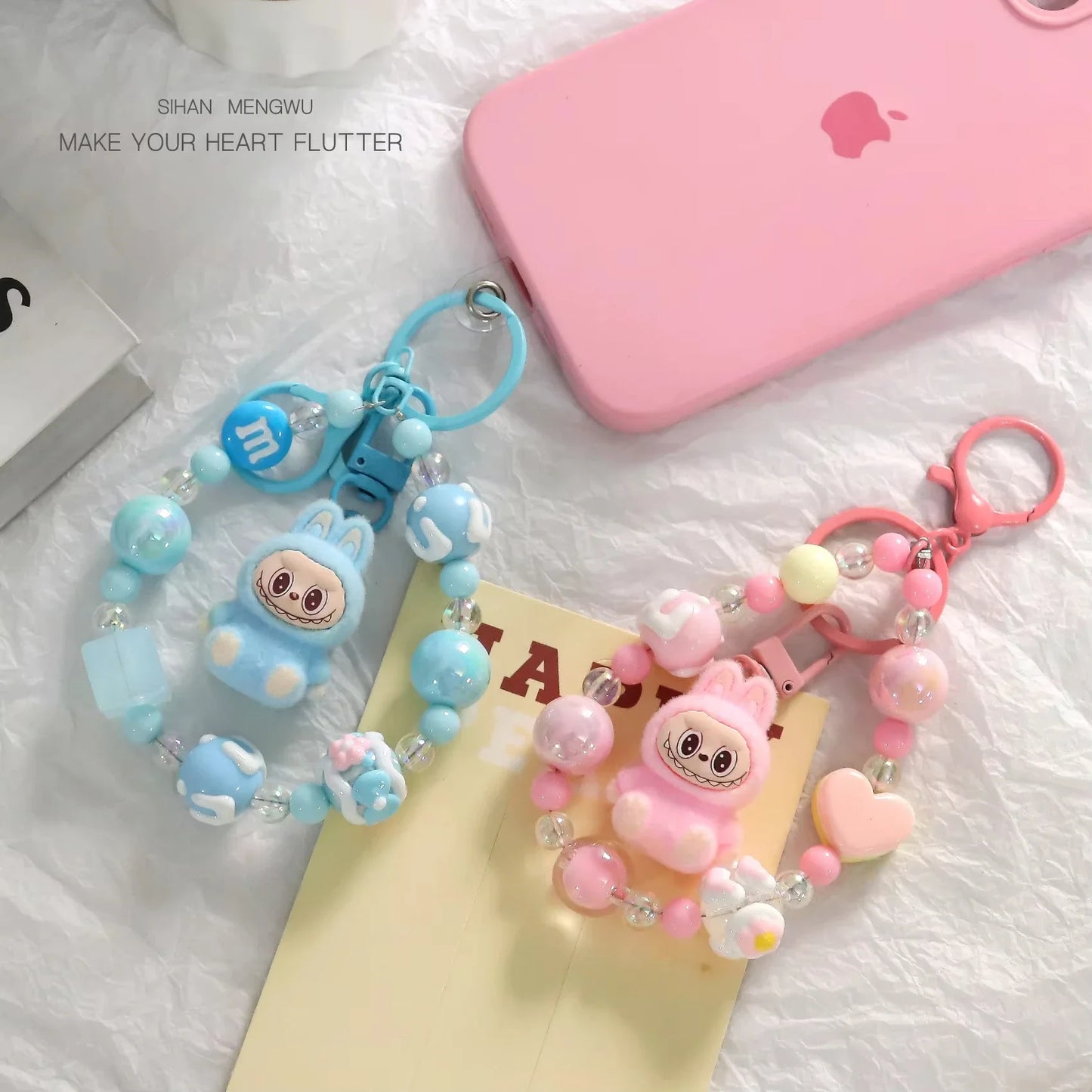 Labubu Cartoon Resin Bead Keychain – Creative Backpack Pendant DIY Gifts for Kids & Couples