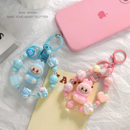 Labubu Cartoon Resin Bead Keychain – Creative Backpack Pendant DIY Gifts for Kids & Couples