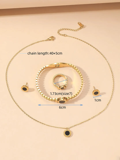 Niche Design Roman Digital Jewelry Set — Titanium Steel Necklace, Bracelet & Ring Studs for Women, Simple & Elegant