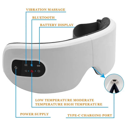 Smart Heated Eye Massager — Vibration + Bluetooth Music, Foldable Portable Eyemask for Dry Eye & Fatigue Relief
