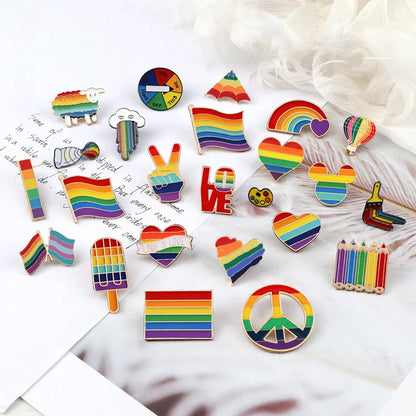 LGBT Rainbow Enamel Pins — Custom Heart & Flag Brooches for Bag, Shirt, Lapel, YES Gesture, Jewelry Gifts