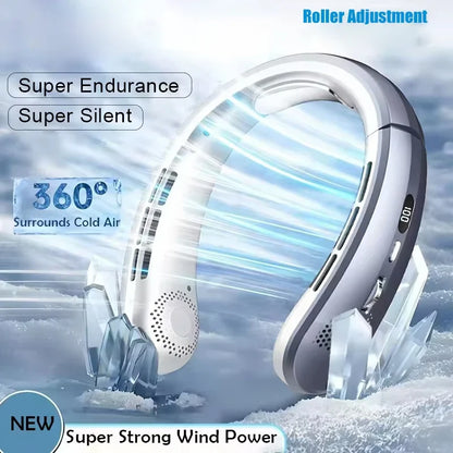 8000mAh Bladeless Neck Fan – Portable USB Rechargeable Hanging Fan with LED Digital Display, Silent Mini Personal Air Cooler for Travel & Outdoor Use