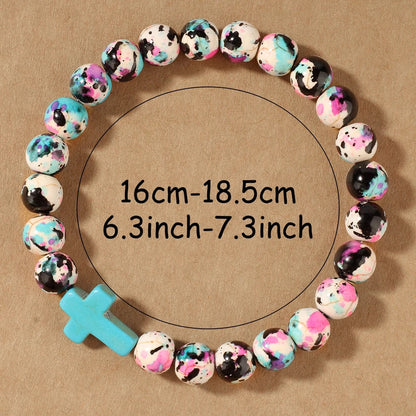 Jesus Cross Beaded Bracelet - Colorful Stone Faith Jewelry for Women, Meditation & Baptism Gifts