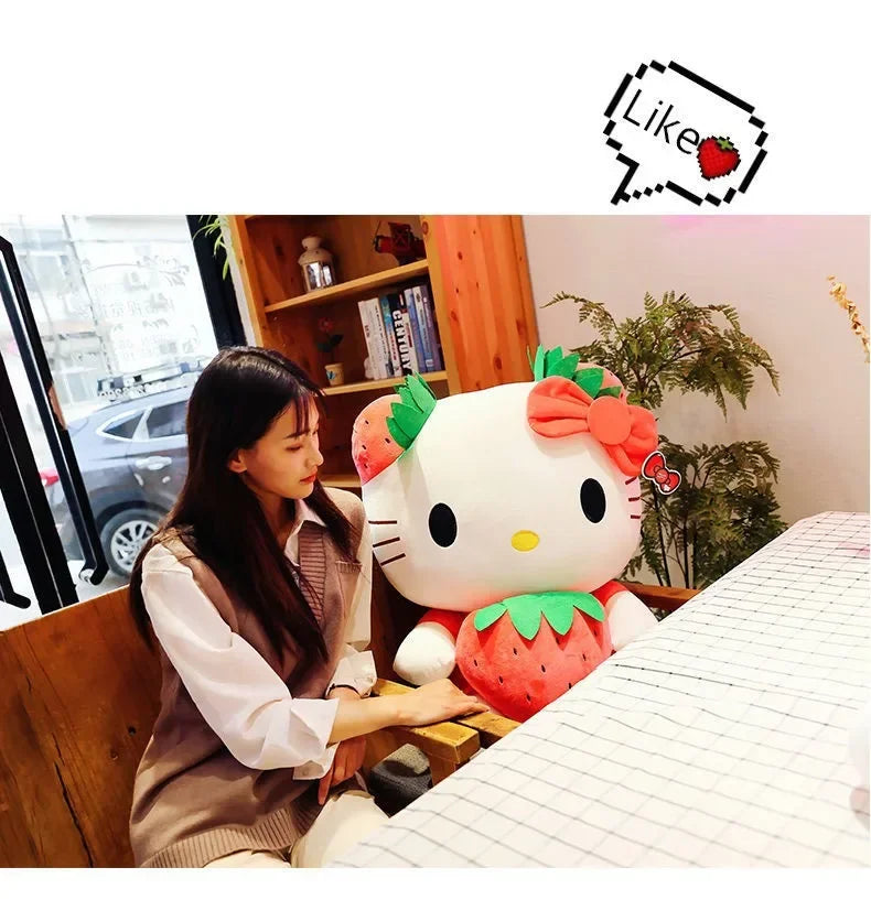 22cm Sanrio Kawaii KT Cat Plush Toy – Strawberry Plush Doll, Home Decor & Birthday Gift for Girls