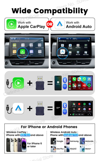 CarlinKit 5.0 Mini Wireless CarPlay & Android Auto Adapter – Plug & Play WiFi Bluetooth for OEM Cars