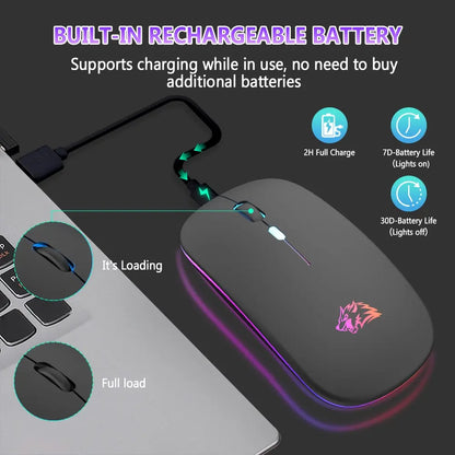 Wireless Mouse - Bluetooth and 2.4GHz Dual Modes Rechargeable RGB Ergonomic Silent Click for PC, iPad, Laptop, Cell Phone, TV