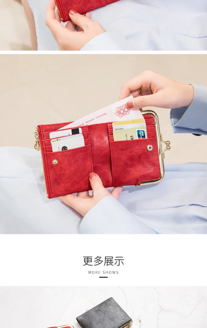 MIYIN Women’s Small Wallet – RFID Compact Bifold Leather Coin Purse with Zipper & Kiss Lock, Vintage Design