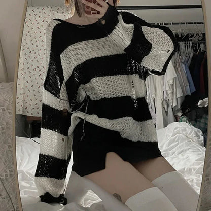Anime NANA Okazaki Shinichi Cosplay Costume – Unisex Stripe Knitted Ripped Sweater for Autumn & Halloween