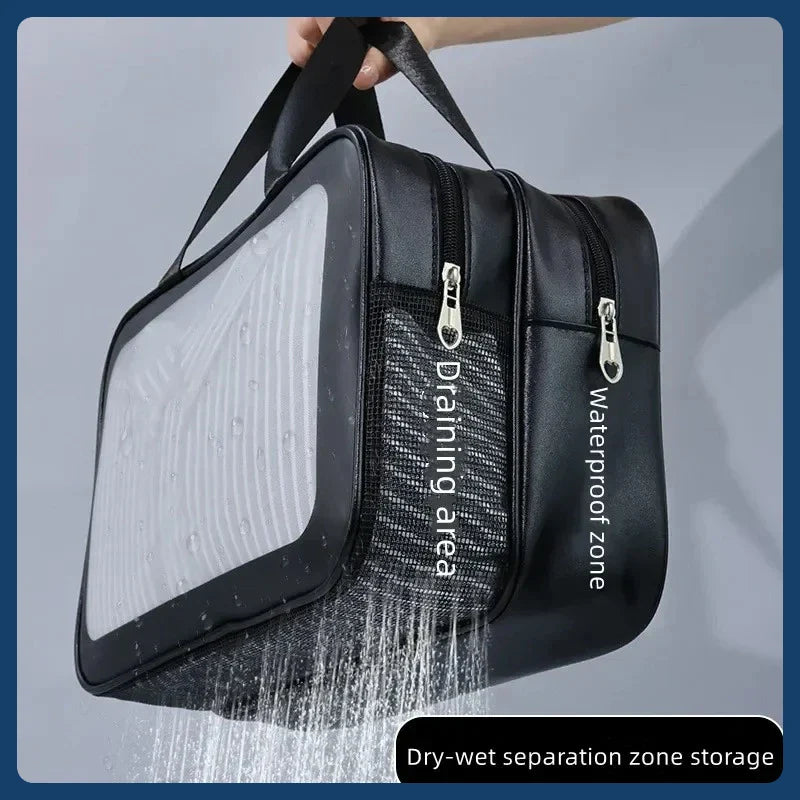 2025 Portable Travel Bag – Dual Transparent Dry & Wet Separation PU Cosmetic Pouch for Fitness and Swimming Essentials