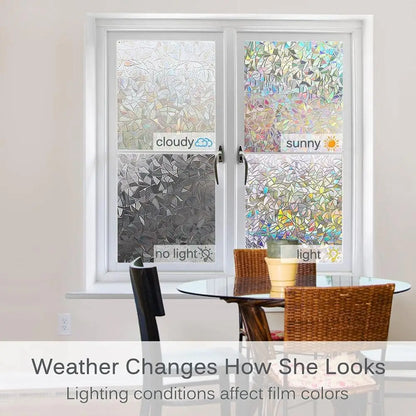 3D Rainbow Window Privacy Film - Static Clings Vinyl Decals Stickers for Glass Doors, Heat Control, Anti-UV