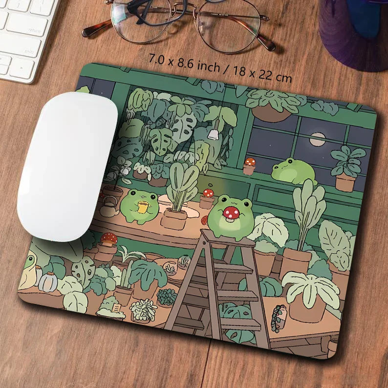 Kawaii Frogs XXL Desk Mat – Cute Anime Aesthetic Gaming Mousepad, Green Nature & Lofi Plant Extended Mouse Pad