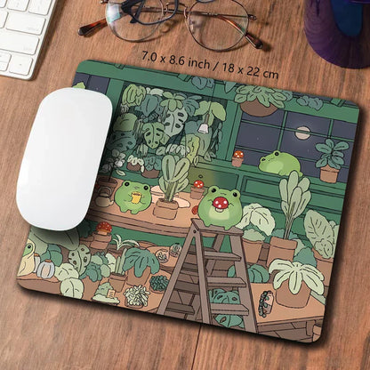 Kawaii Frogs XXL Desk Mat – Cute Anime Aesthetic Gaming Mousepad, Green Nature & Lofi Plant Extended Mouse Pad