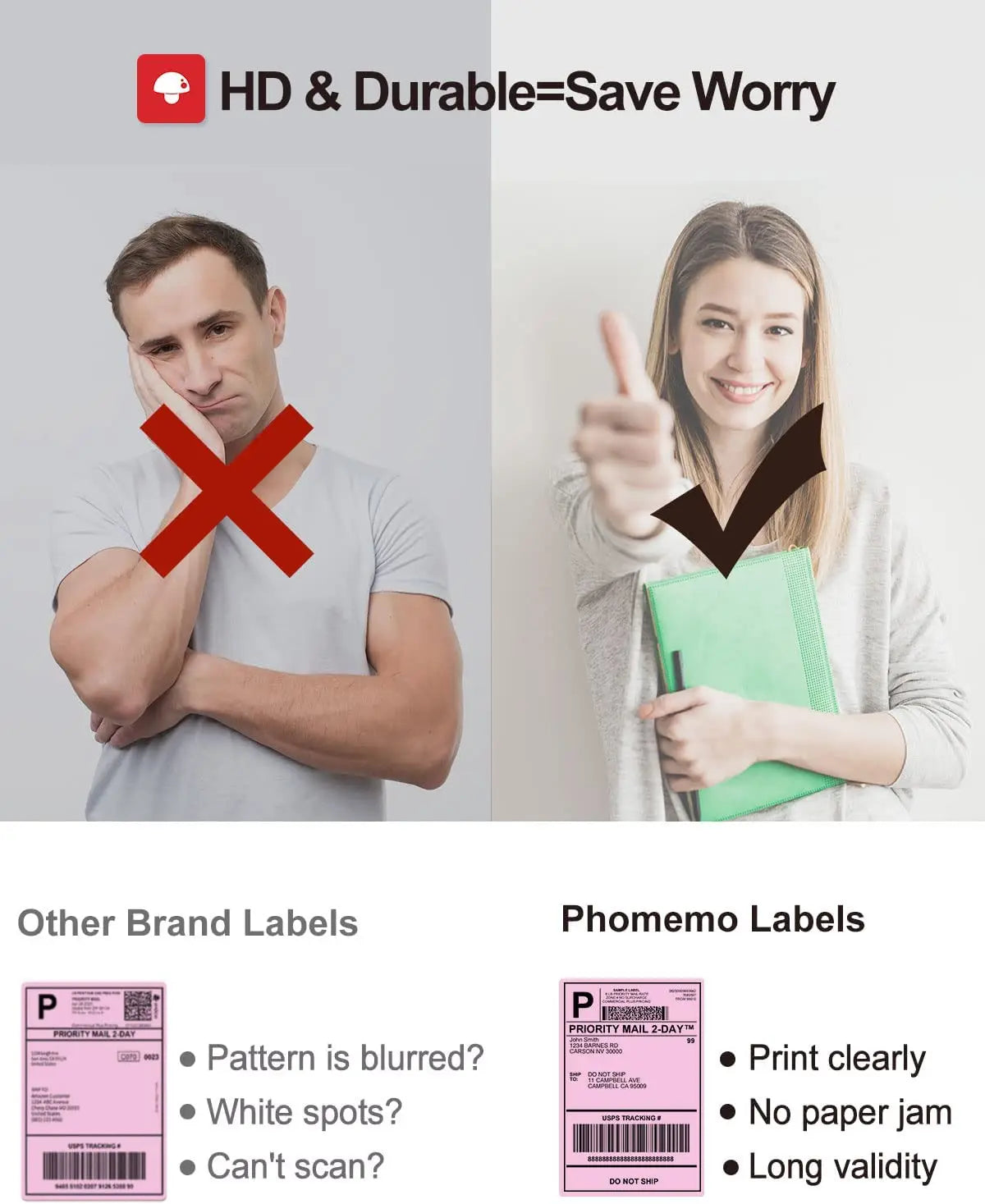 Phomemo 4x6 Thermal Shipping Labels – 500PCS Purple Fanfold Direct Thermal Labels, BPA-Free for Mailing Printer