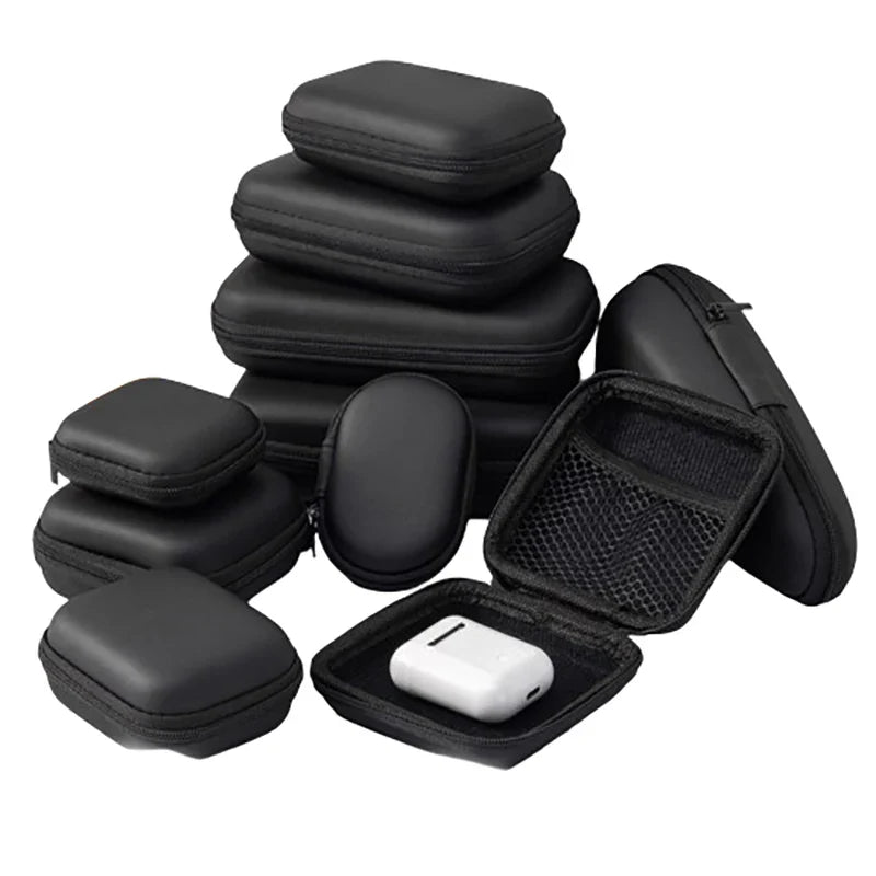 Portable Mini 3C Hard Shell Storage Bag - Artificial Leather Organizer for Earphones, Chargers, Data Cables, and U Disks