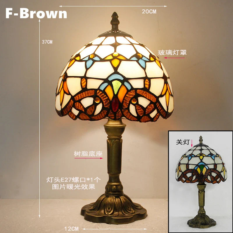 Retro Stained Glass Table Lamp – Colorful E27 Art Lampshade, Mediterranean Baroque Style Bedside Bedroom Décor Light