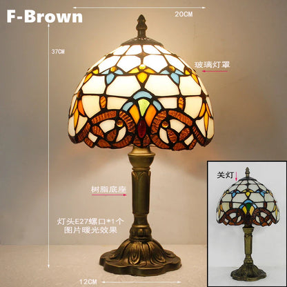 Retro Stained Glass Table Lamp – Colorful E27 Art Lampshade, Mediterranean Baroque Style Bedside Bedroom Décor Light