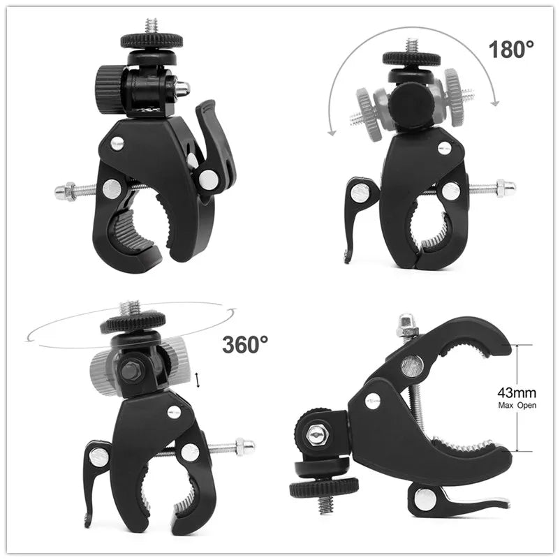 Universal 360° Rotating Bike Handlebar Camera Mount – 1/4” Tripod Clamp for GoPro and Action Cameras