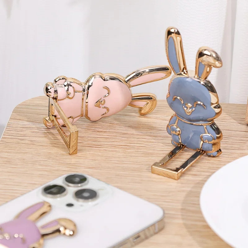 Universal Bunny Phone Ring Holder – 2-in-1 Foldable Cellphone Stand with Cute 3D Rabbit Finger Bracket