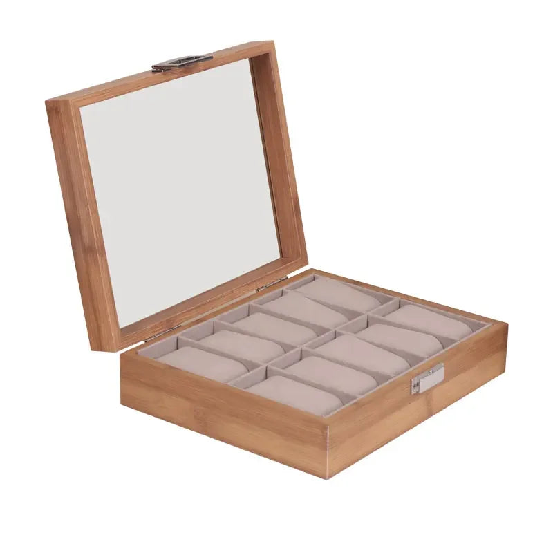 Bamboo Watch Box with Transparent Lid — 3/6/10/12 Grid Chinese Style Watch Storage Case for Men, Birthday Gift