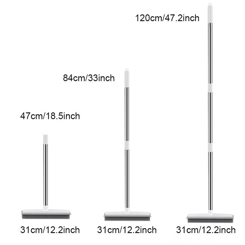 Long Handle Rubber Broom: Pet Hair Remover with Squeegee - Ideal for Fluff Carpet and Hardwood Floors, No Scratch Guarantee