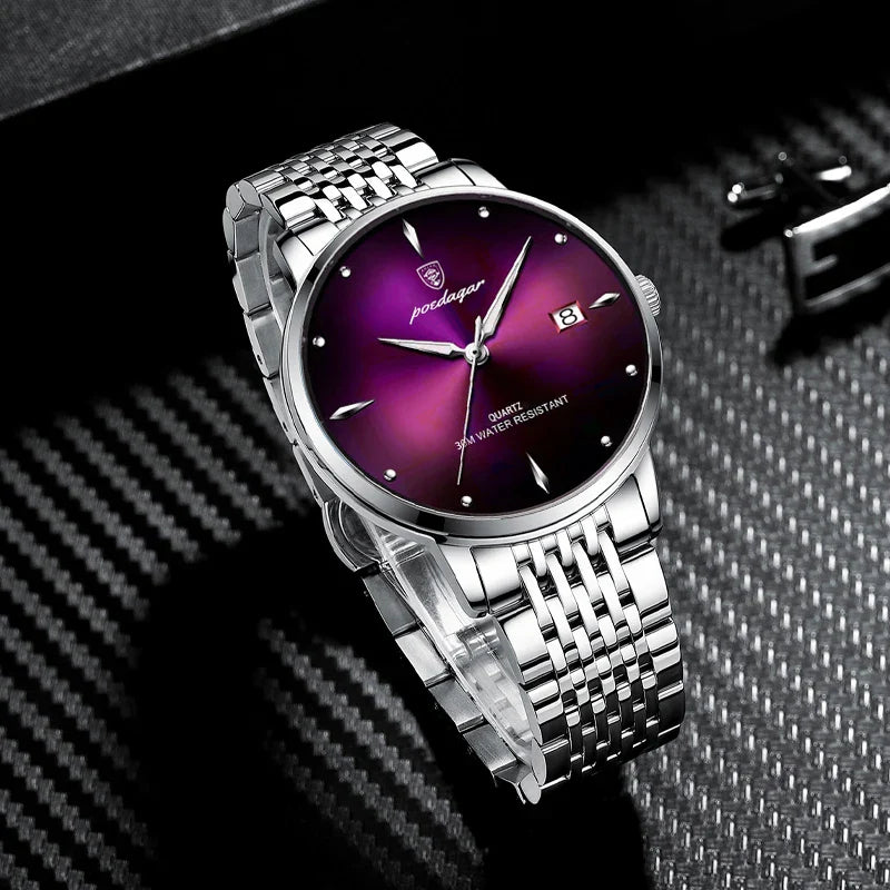 POEDAGAR Luxury Men's Sports Watch — Waterproof Luminous Stainless Steel Quartz Wristwatch with Date