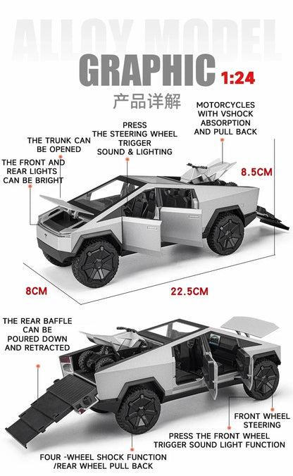 1:24 Alloy Diecast Mini Pickup Truck Model – Tesla Cybertruck Metal Toy for Boys, Kids’ Birthday & Collectible Gift