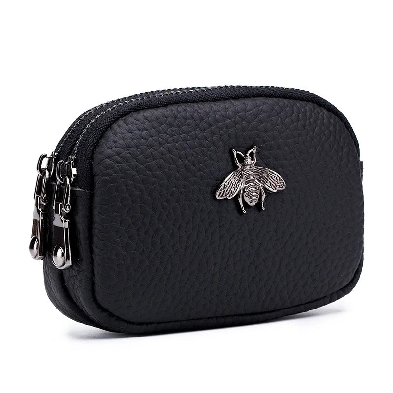 CICICUFF Women's Genuine Leather Coin Purse – Double Zipper Travel Organizer Mini Pouch & Small Wallet