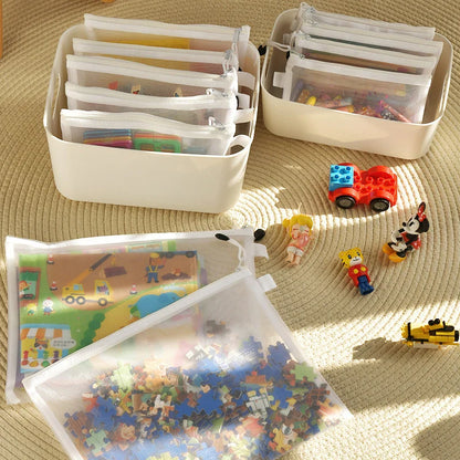 Children’s Puzzle & Building Block Storage Bag – Transparent Mesh Zipper Organizer for Toys, Cosmetics & Household Items