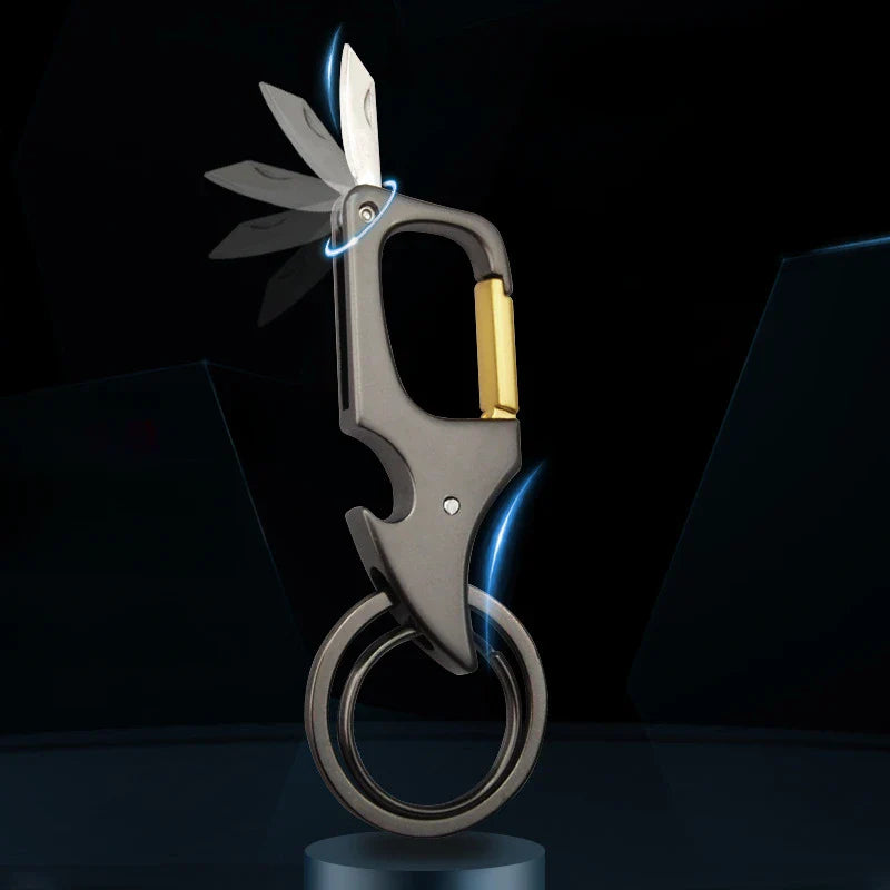 Creative Multifunctional Keychain for Men: Carabiner Buckle with Bottle Opener, Detachable Knife - Unique Design, Portable Keyring Accessory