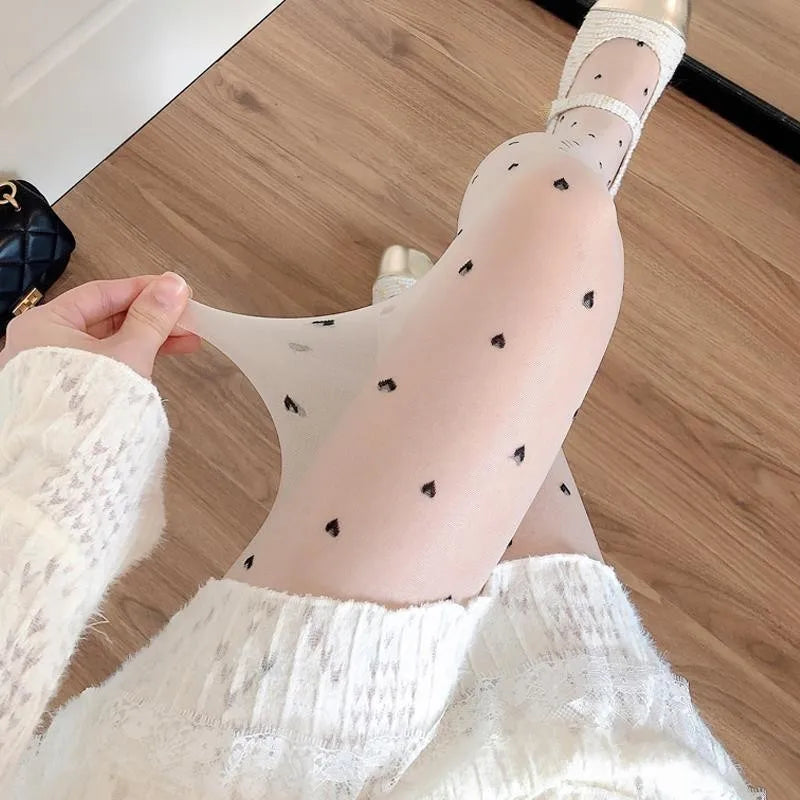 Red Heart Print Silk Stockings — Sexy Nylon Tights for Women, Girls’ Christmas Gift & Nightclub Hosiery