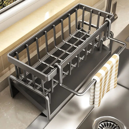 Kitchen Sink Drain Rack Organizer – ABS Plastic Self-Draining Shelf for Soap, Sponge, Dishcloth and Towel Storage