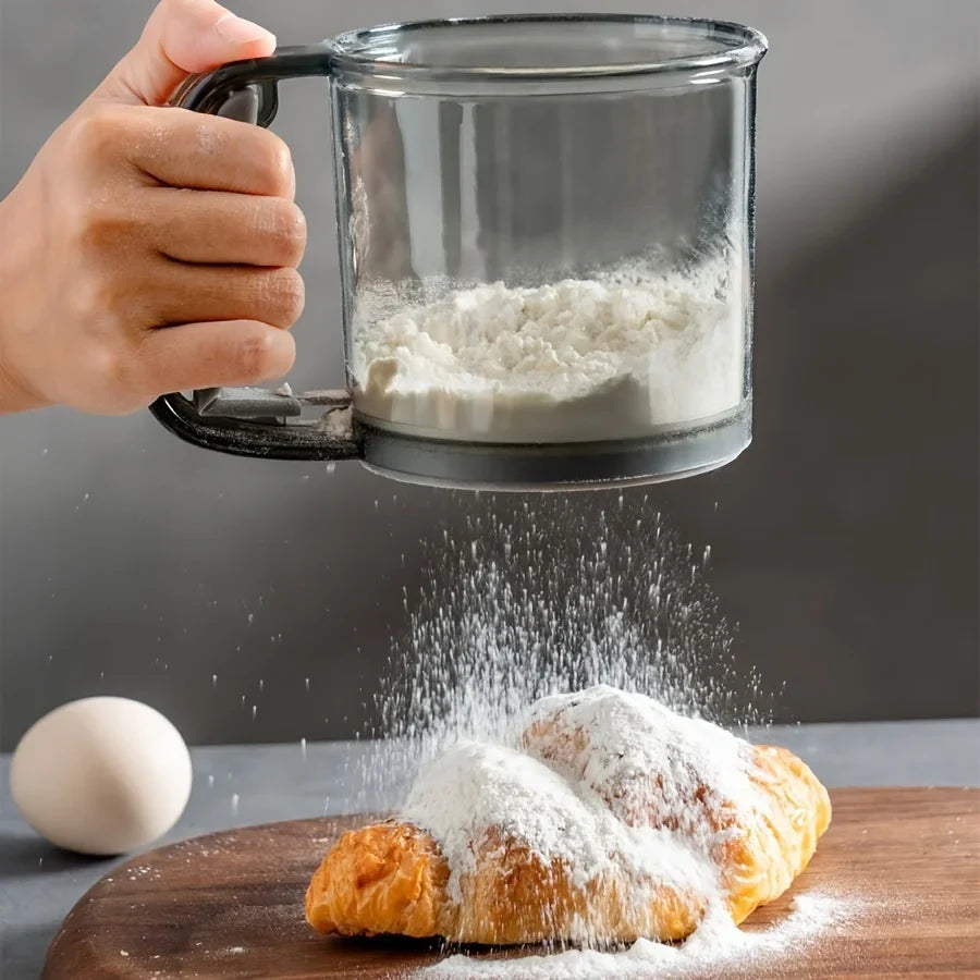 Semi-Automatic Hand Press Flour Sifter – Transparent Non-Stick Baking Tool for Kitchen