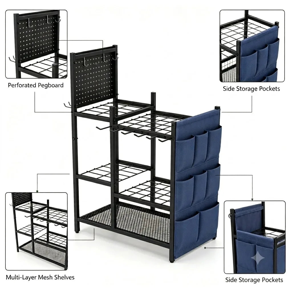 Garden Tool Storage Rack - Heavy-Duty Metal Organizer for Shovels, Rakes & Garage Tools