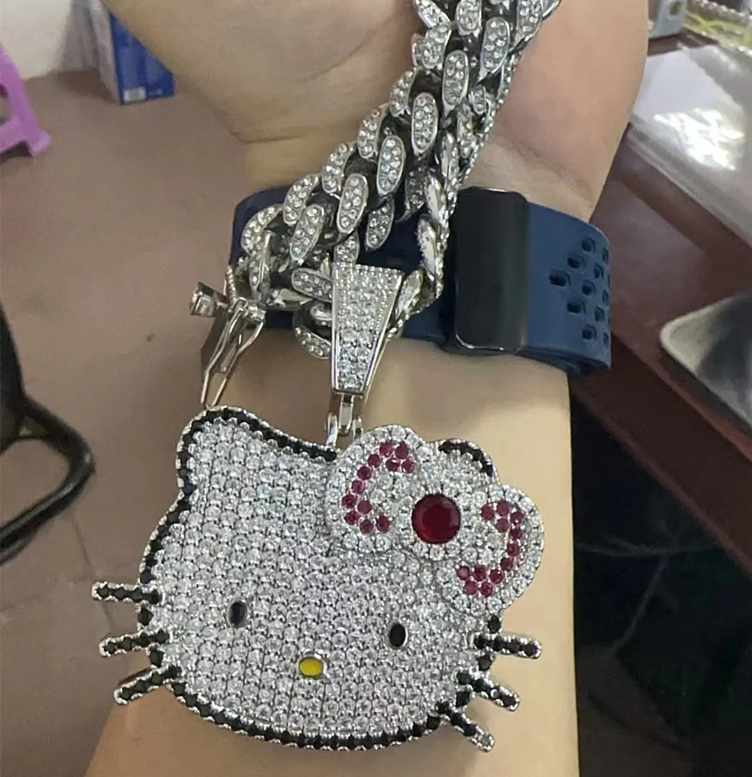 Hello Kitty Y2K White Gold Pendant Necklace – Sweet Long Layered Jewelry Chain for Women, Halloween Style (Europe & America)