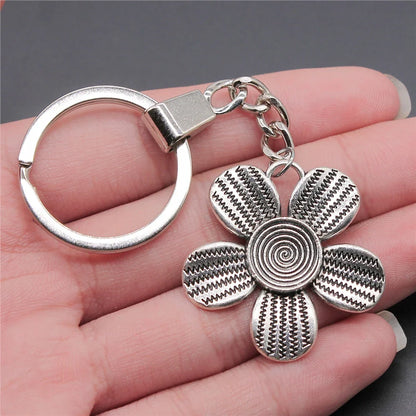 New Fashion Men 30mm Metal Alloy Keychain with Vintage Heart, Flower, Rose, Sunflower & Tree Pendant DIY Keyring Holder Chain Accessory