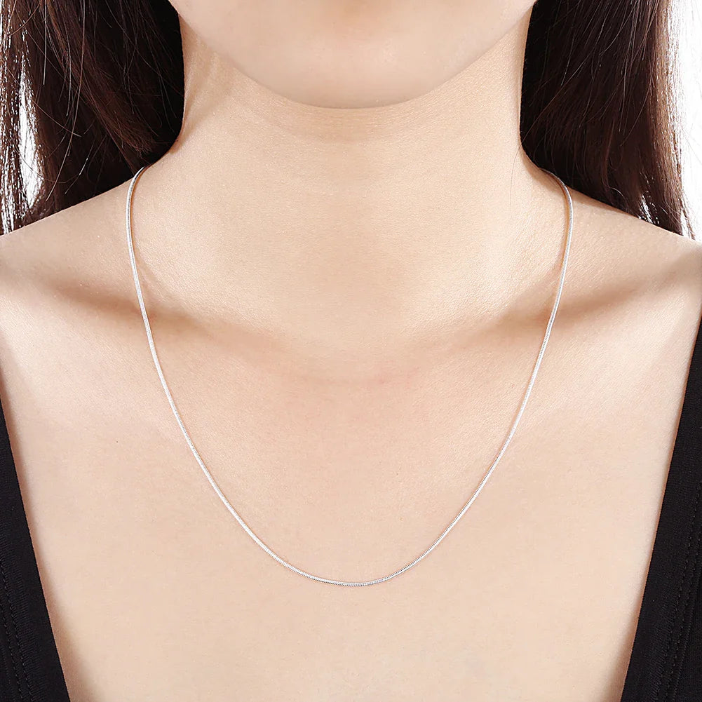 10PCS 925 Sterling Silver Snake Chain Necklaces — 1mm, 16–30 Inch for Women & Men, Fashion Jewelry