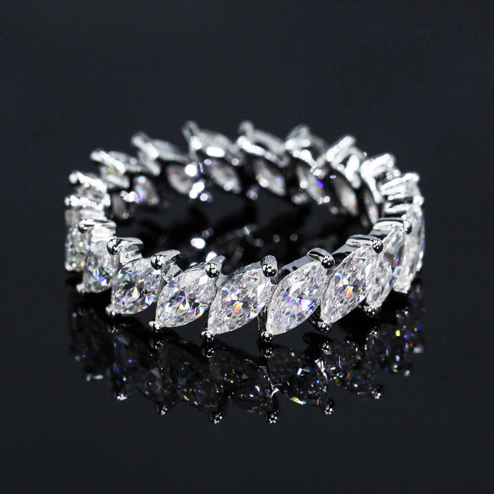 3×6mm Marquise Cut Moissanite Eternity Ring — 925 Sterling Silver Engagement & Wedding Band for Women and Men with GRA Certificate