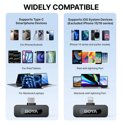BOYA BY-V3 Wireless Lavalier Lapel Microphone – Noise-Cancelling Rechargeable Mic for iPhone, Android, Camera & Vlogging